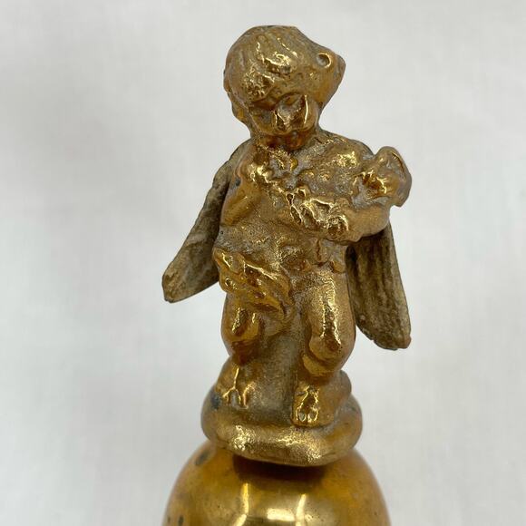Vintage Brass Angel Cherub Hand Bell Holiday Decor - Picture 2 of 9